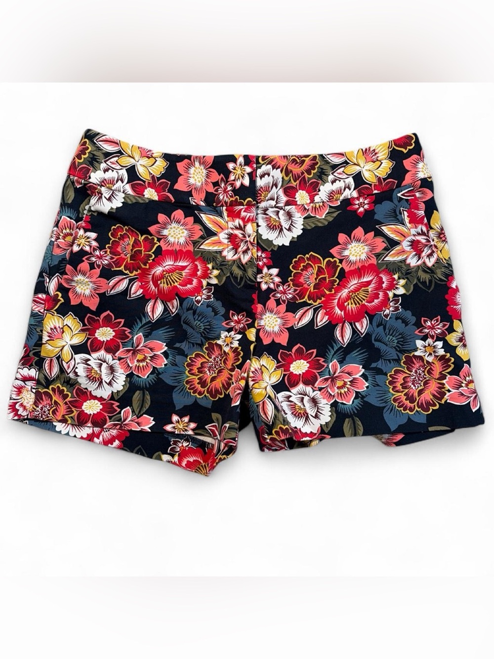 LOFT Black Floral Print Women’s Shorts with Multicolored Flowers